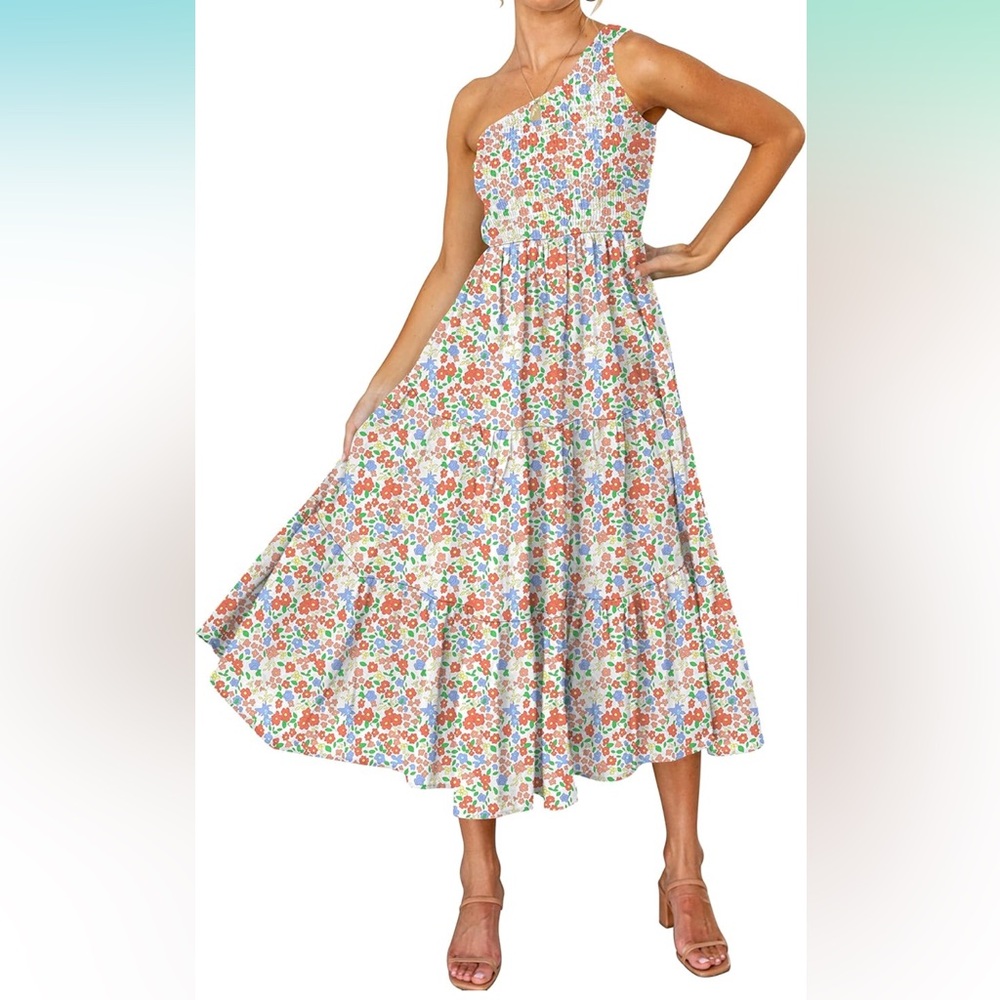 One shoulder sleeveless smocked ruffle dress